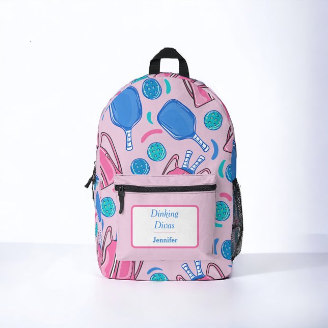 Custom Team Pickleball Paddles Balls Pink Preppy Printed Backpack (Creator Uploaded)