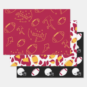 Custom Team Spirit Football and Player Outlines Wrapping Paper Sheet
