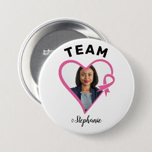 Custom Team Support Pink Ribbon Heart Photo 7.5 Cm Round Badge