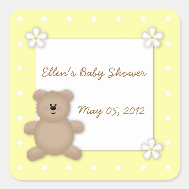 Custom Teddy Bear Baby Shower Sticker (Front)