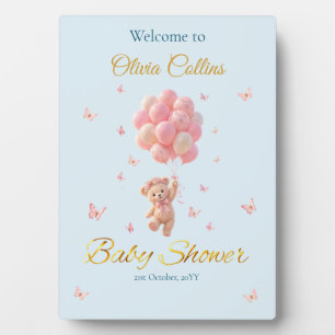 Custom Teddy Bear Balloons Butterflies Baby Shower Plaque
