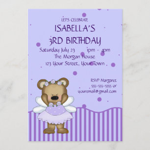 Custom Teddy Bear Blue Fairy Princess Invitation