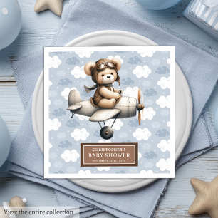 Custom Teddy Bear Pilot Napkins Baby Boy Shower