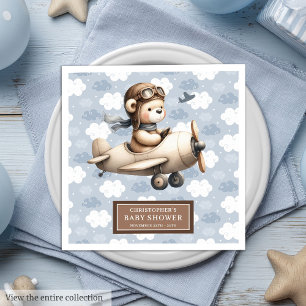 Custom Teddy Bear Pilot Napkins for Baby Shower