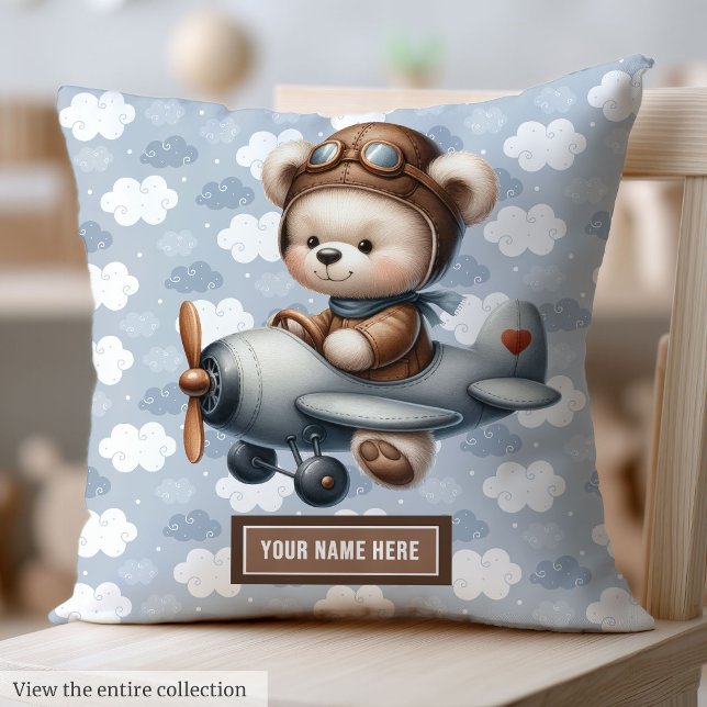 Custom Teddy Bear Pilot Pillow Baby Boy Nursery (Custom Teddy Bear Pilot Pillow for Baby Boy Nursery)