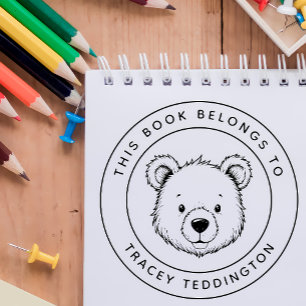Custom Teddy Bear This Book Belongs To Kid's Name Rubber Stamp
