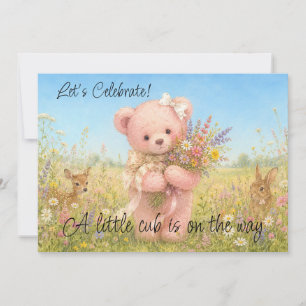 Custom Teddy Bear Wildflowers Baby Shower Invitation