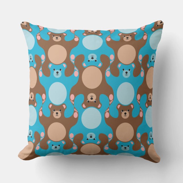 Custom Teddy Bears blue & brown pillow for kids (Front)