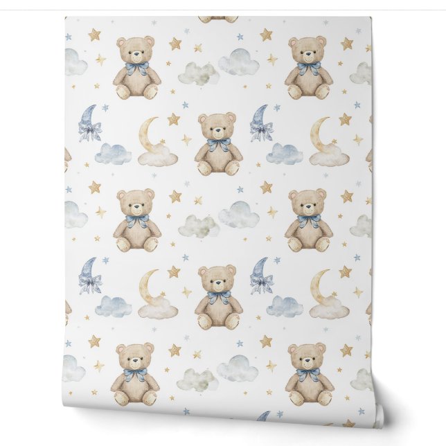Custom Teddy Bears & Stars Nursery Wallpaper (Unrolling)