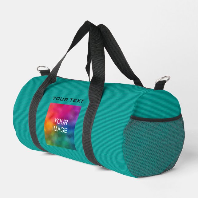 Custom Template Add Photo Image Text Teal Striped Duffle Bag (Right Corner)