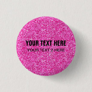 Custom Template Add Your Text Pink Glitter Look 3 Cm Round Badge