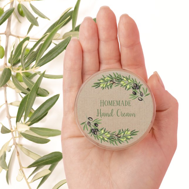 custom template cosmetic skincare product label (Custom olive oil hand cream label in a simple rustic boho style with Kraft brown paper)