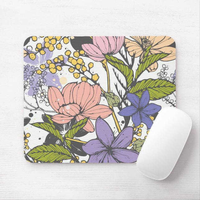 Custom template Floral pattern white garden modern Mouse Mat (With Mouse)
