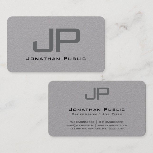 Custom Template Monogram Luxurious Premium Grey Business Card (Front/Back)