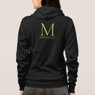 Custom Template Name Monogram Womens Black & Gold Hoodie