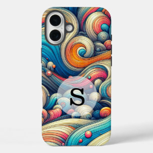 Custom Template Psychedelic Wavy Print iPhone 16 Plus Case
