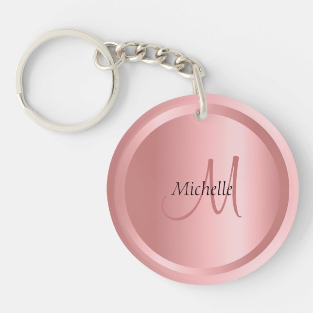 Custom Template Rose Gold Monogram Elegant Modern Key Ring (Front)