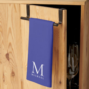 Custom Template Trendy Elegant Deep Blue Monogram Tea Towel