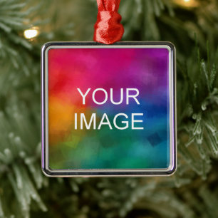 Custom Template Upload Your Photo or Logo Square Metal Tree Decoration