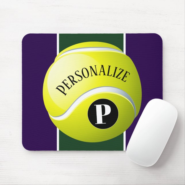 Custom Tennis Ball Baller Name Initial Monogram Mouse Mat (With Mouse)