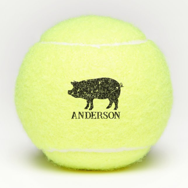 Custom tennis balls with vintage black pig logo (Front)