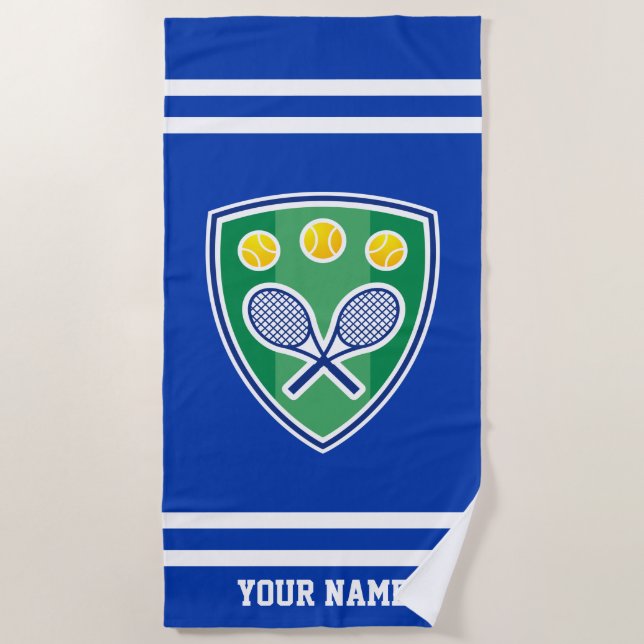 Custom tennis beach towel with crossed racket logo (Front)