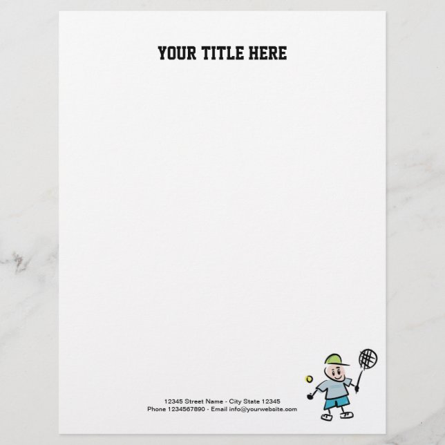 Custom tennis cartoon player logo letterhead (Front)