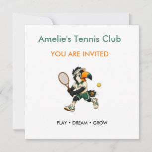 Custom Tennis Club Kids Birthday Toucan Invitation