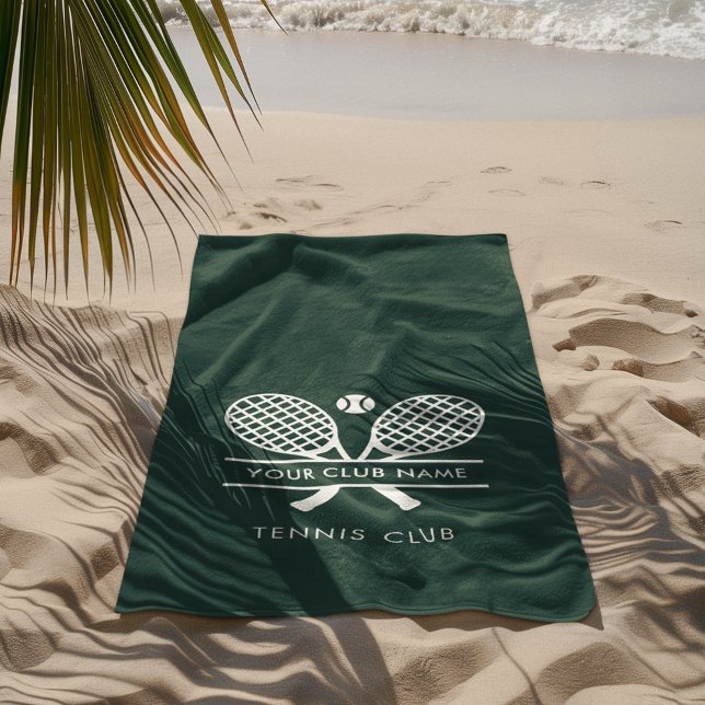 Custom Tennis Club Name Team Any Colour Beach Towel (Modern Tennis Club Name Team Green Beach Towel)
