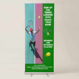 Custom Tennis Coach Coaching Class Lessons Green Retractable Banner