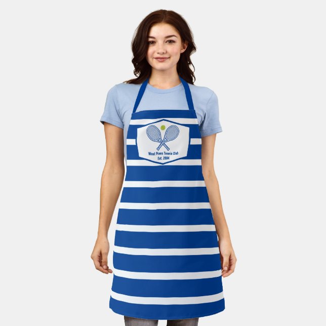 Custom Tennis Country Club Blue Striped Apron (Worn)