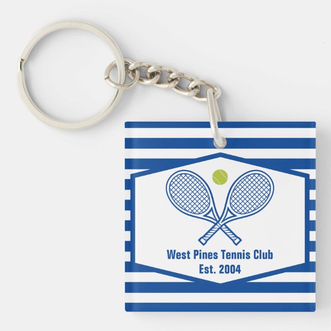 Custom Tennis Country Club Blue Striped Key Ring (Front)