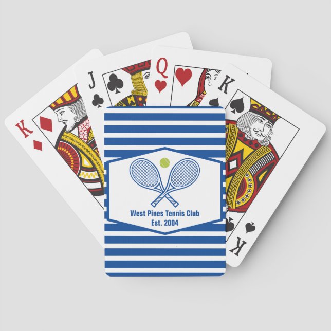 Custom Tennis Country Club Blue Striped Playing Cards (Back)