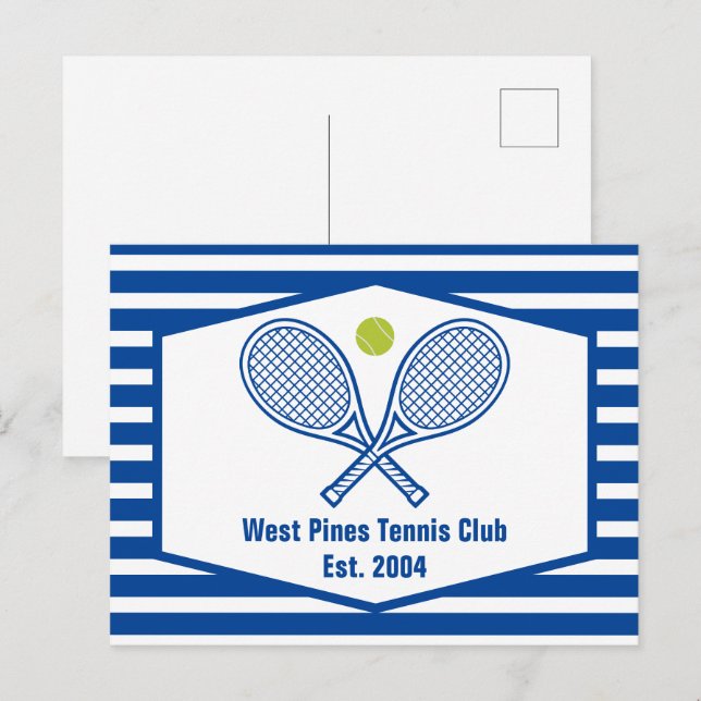 Custom Tennis Country Club Blue Striped Postcard (Front/Back)