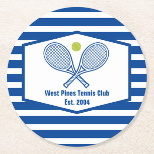 Custom Tennis Country Club Blue Striped Round Paper Coaster