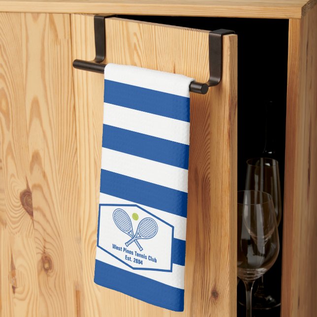 Custom Tennis Country Club Blue Striped Tea Towel (Thirds Fold)