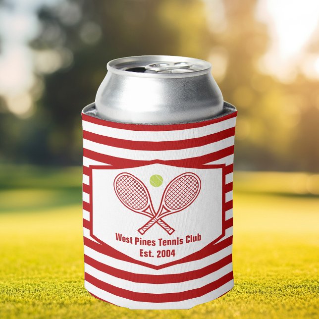 Custom Tennis Country Club Red Striped Can Cooler (Creator Uploaded)