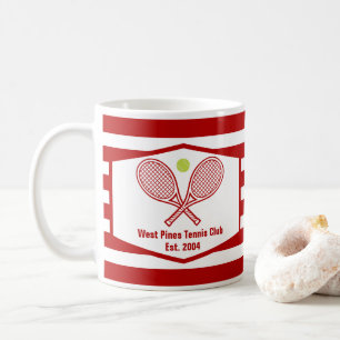 Custom Tennis Country Club Red Striped Coffee Mug