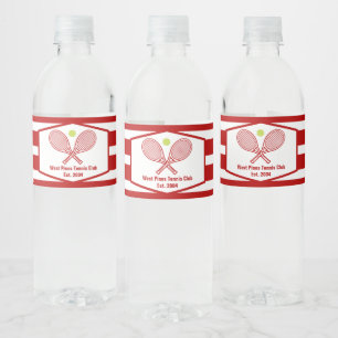 Custom Tennis Country Club Red Striped Water Bottle Label