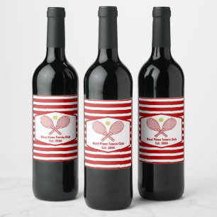 Custom Tennis Country Club Red Striped Wine Label