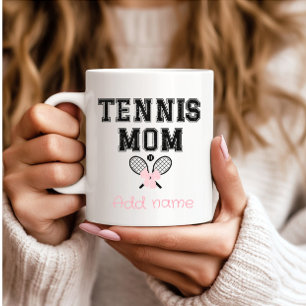 Custom Tennis Mum with Pink Bow & Rackets Coffee Mug