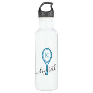 Custom Tennis Personalised Water Bottle White Blue
