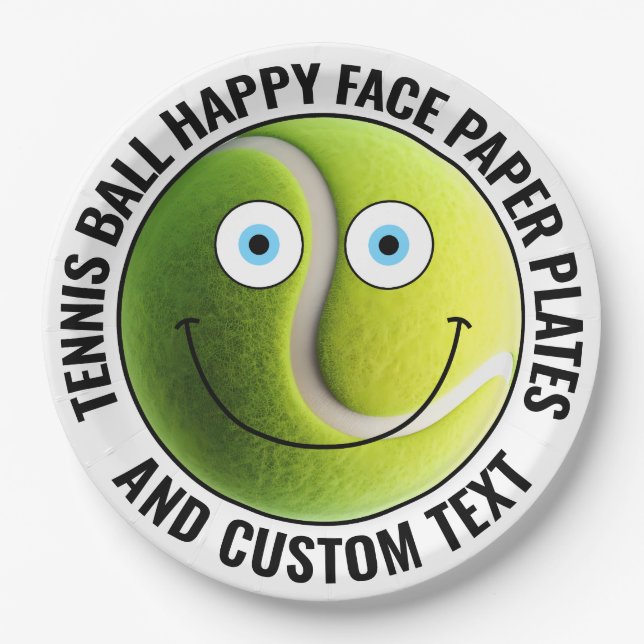 Custom Tennis Theme Party BLUE EYES Happy Face 9" Paper Plate (Front)