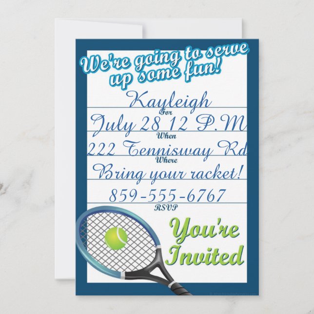 Custom Tennis Themed Invite (Front)