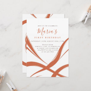 Custom Terracotta Abstract Wave First Birthday Invitation