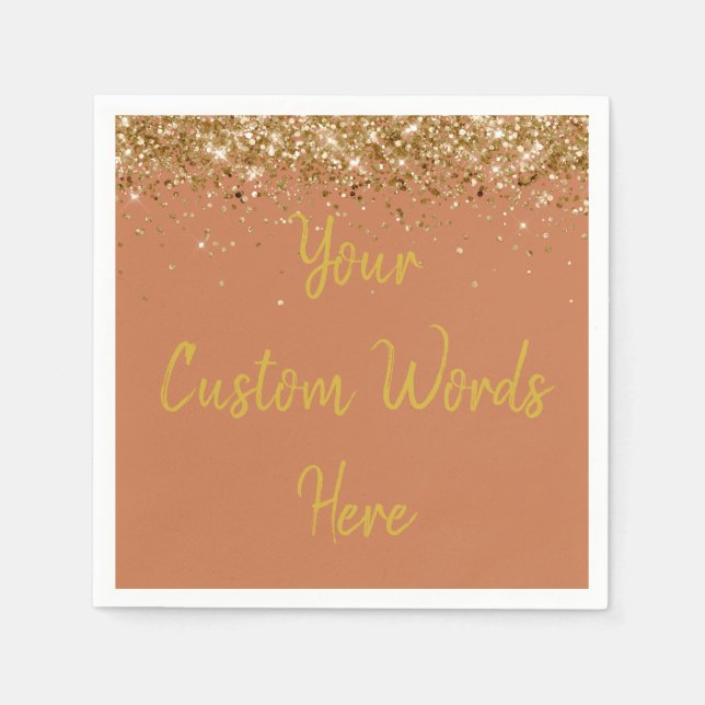 Custom Terracotta Clay Gold Glitter Birthday Party Napkin (Front)