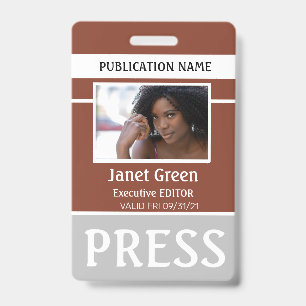 Custom Terracotta Photo ID Reporter Press Pass ID Badge
