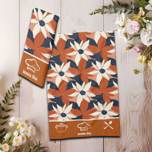 Custom Terracotta White Floral Elegant Tea Towel