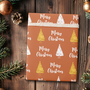 Custom Terracotta White Golden Christmas Tree Wrapping Paper