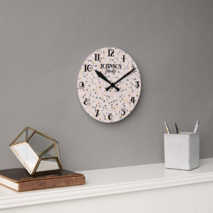 Custom Terrazzo Pattern Soft Neutral Family Round Clock